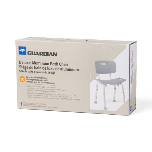 Medline Aluminum Shower Chair with Back, Retail Packaging