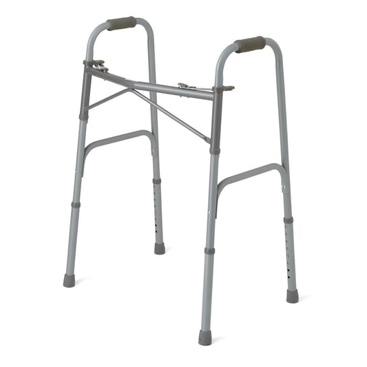 Medline Adult Bariatric Folding Walker, 2 Button, 650 lb. Capacity, Basic Steel