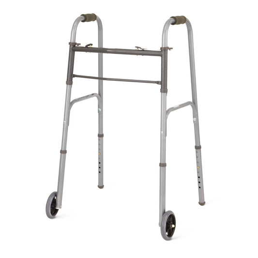 Medline 2-Button Basic Walker with 5" Wheels, Steel