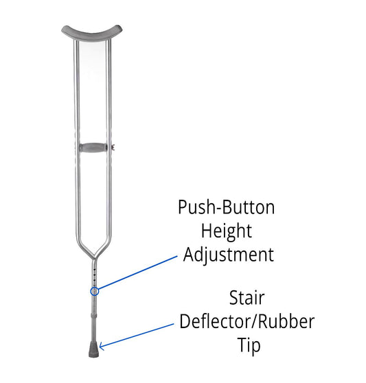 Medline Medline Steel Push-Button Bariatric Crutches, Tall Adult, 650 lb. Capacity