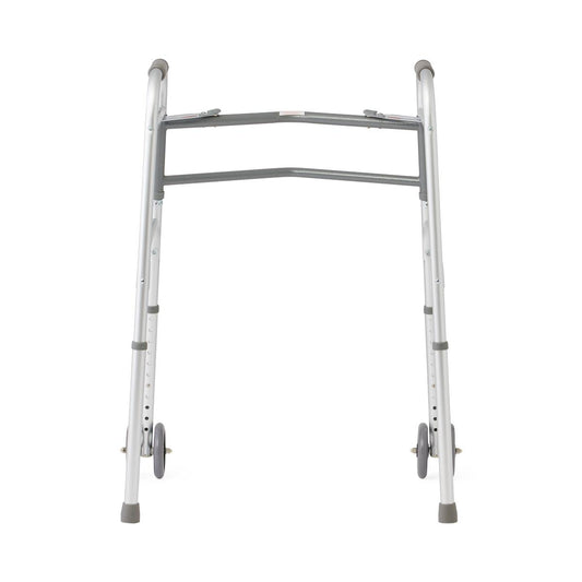 Medline Adult Bariatric Folding Walker, 2 Button, 500 lb. Capacity, Extra Wide, 5" Wheels