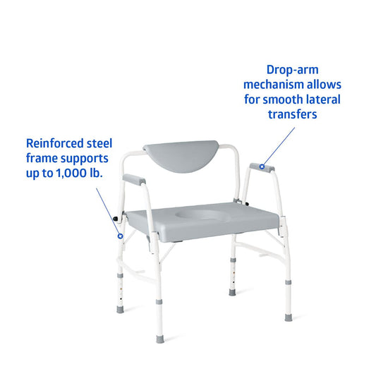 Medline Steel Bariatric Drop-Arm Commode, 1,000 lb. Weight Capacity