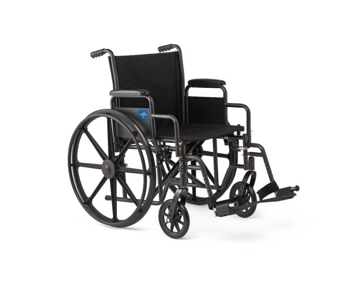 Medline 18" Wide K1 Basic Nylon Wheelchair with Swing-Back Desk-Length Arms and Swing-Away Footrests