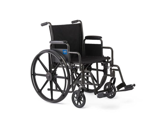 Medline 18" Wide K1 Basic Nylon Wheelchair with Swing-Back Desk-Length Arms and Swing-Away Footrests